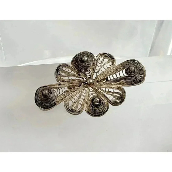Filigree Vintage Sterling Silver Midcentury Handmade Brooch - Picture 1 of 5